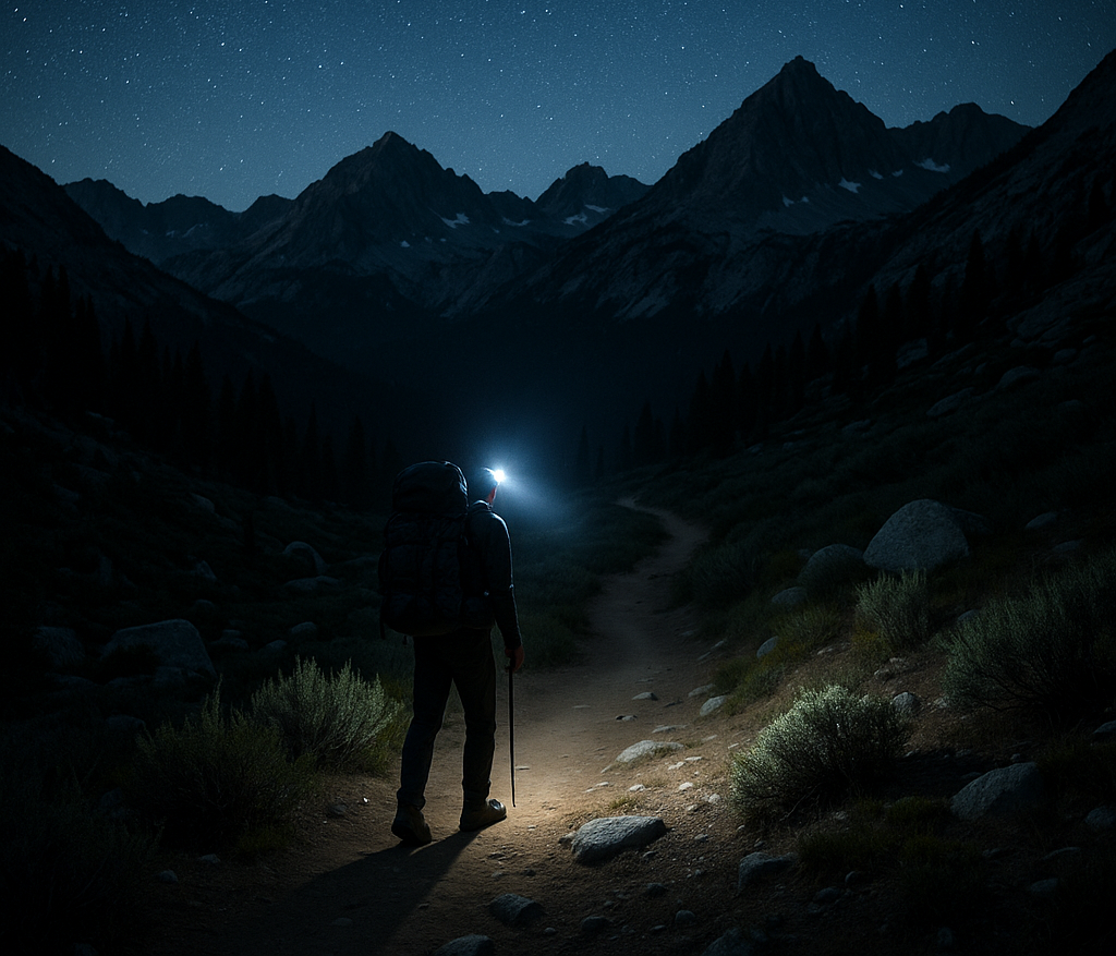 Backpacker in Sierra Night